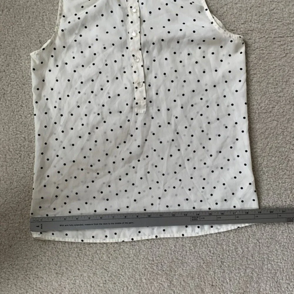 J. Crew Womens Ivory Black Dot Silky Ruffle Neck Sleeveless 1/2 Button Top Size